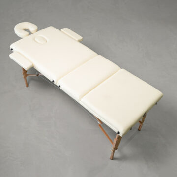 Deluxe beige massage bed with wooden frame