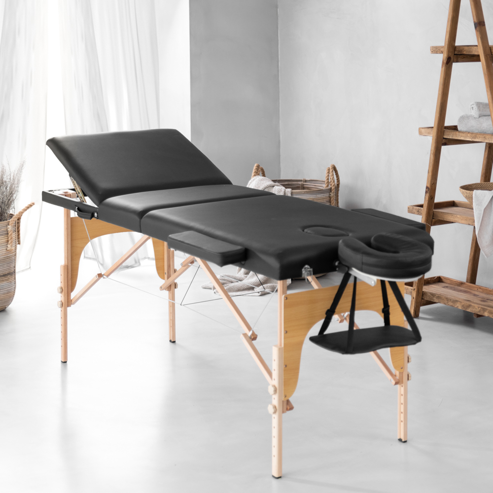 Deluxe Black Massage Table with wooden frame